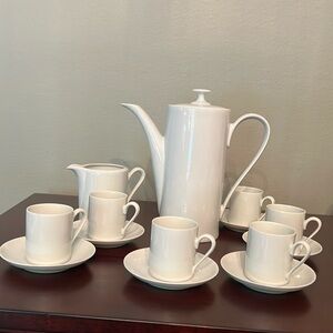 Vintage Real S Paulo Coffee Pot 6 Demitasse Cups & Cream Pitcher White Porcelain